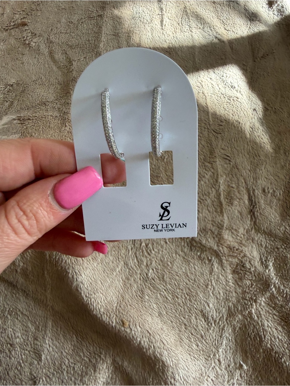 Levian Silver Pave Curved Hoop Earrings